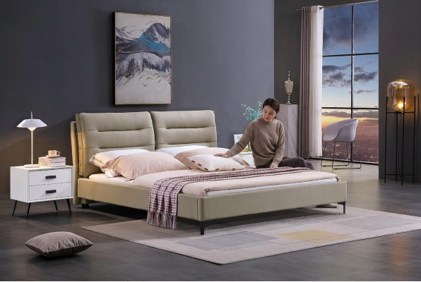 Mobilier Lits Lit double Chambre à coucher Luxe Lit double Beige Mobilier d'hôtel