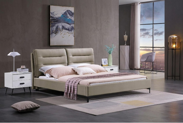 Mobilier Lits Lit double Chambre à coucher Luxe Lit double Beige Mobilier d'hôtel