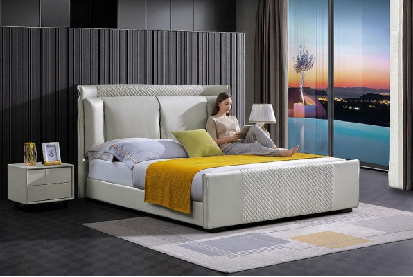 Lit Ensemble de chambre à coucher Design Mobilier Lits de luxe 2x Table de chevet Cadre de lit 3 pièces