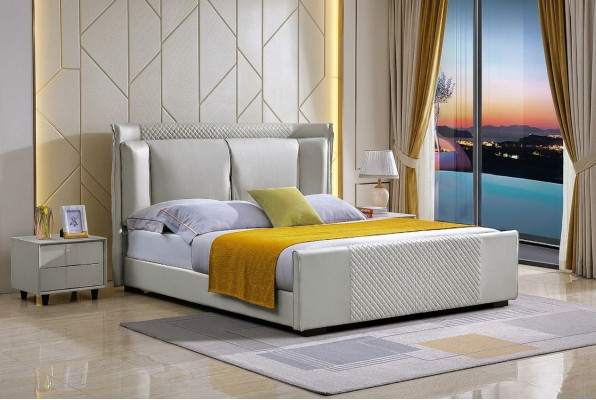 Lit Ensemble de chambre à coucher Design Mobilier Lits de luxe 2x Table de chevet Cadre de lit 3 pièces