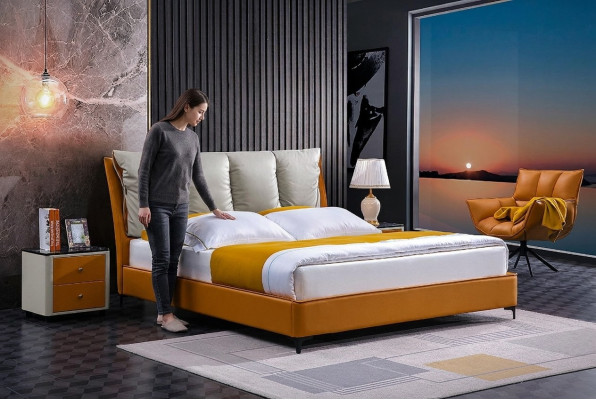 Ensemble de lit noble en 3 pièces Table de chevet Mobilier de chambre de luxe Matelas Cadre de lit neuf
