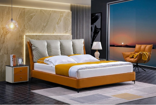 Ensemble de lit noble en 3 pièces Table de chevet Mobilier de chambre de luxe Matelas Cadre de lit neuf