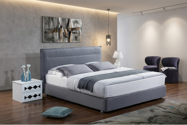 Lit sommier tapissier de luxe en tissu bleu pour hôtel, lits chambre à coucher design double.