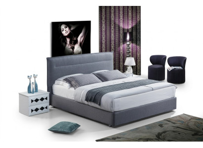 Lit sommier tapissier de luxe en tissu bleu pour hôtel, lits chambre à coucher design double.