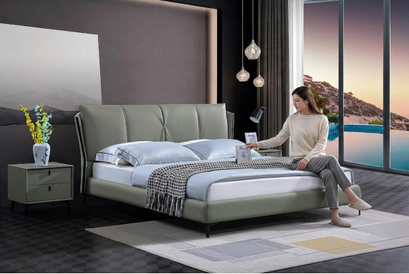 Cuir Lit Rembourrage Lit Cadre de lit Mobilier de chambre de luxe Design vert Cuir