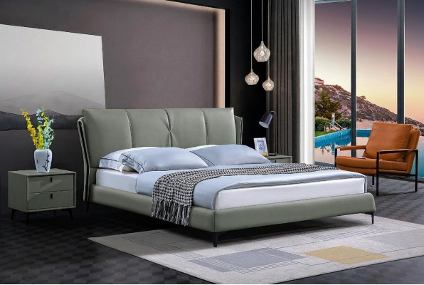 Cuir Lit Rembourrage Lit Cadre de lit Mobilier de chambre de luxe Design vert Cuir