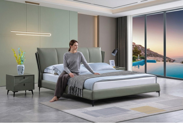 Cuir de lit 2x Table de chevet 3 pièces Ensemble de chambre à coucher Mobilier Lits modernes de luxe neufs
