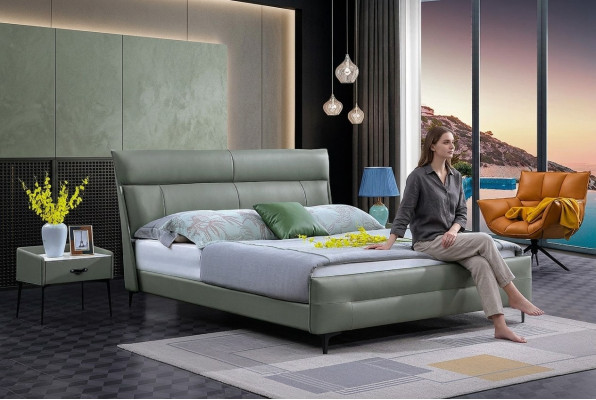 Lit complet Lit en cuir vert Lits de luxe Design de meubles de chambre à coucher 180x200