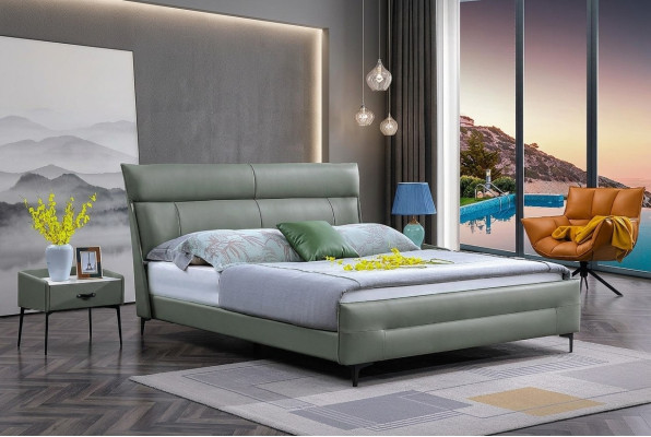 Lit complet Lit en cuir vert Lits de luxe Design de meubles de chambre à coucher 180x200
