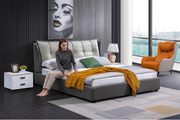 Conception de lit en cuir Double Luxe Mariage Moderne Cadre Hôtel Lits Chambre de sommeil