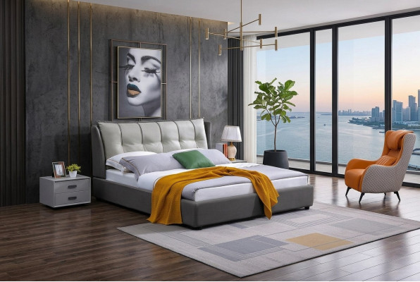 Conception de lit en cuir Double Luxe Mariage Moderne Cadre Hôtel Lits Chambre de sommeil
