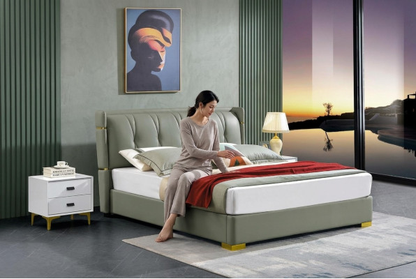 Lit double mobilier beige Lits Chambre Double lit beige Hôtel