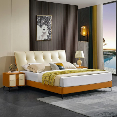 Designer Bed Orange Leather Hotel Imitation leather Beds Double Sleep Room Lit de designer en cuir orange Chambre d'hôtel en cuir synthétique Lits doubles Salle de repos
