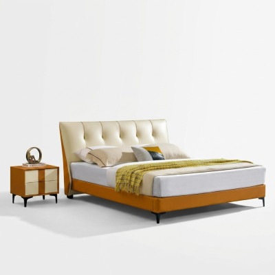 Designer Bed Orange Leather Hotel Imitation leather Beds Double Sleep Room Lit de designer en cuir orange Chambre d'hôtel en cuir synthétique Lits doubles Salle de repos