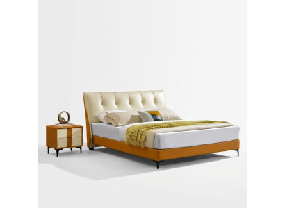 Designer Bed Orange Leather Hotel Imitation leather Beds Double Sleep Room Lit de designer en cuir orange Chambre d'hôtel en cuir synthétique Lits doubles Salle de repos