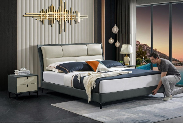Lit designer Cadre de lit Hôtel Lits en métal Double Chambre de repos Bois