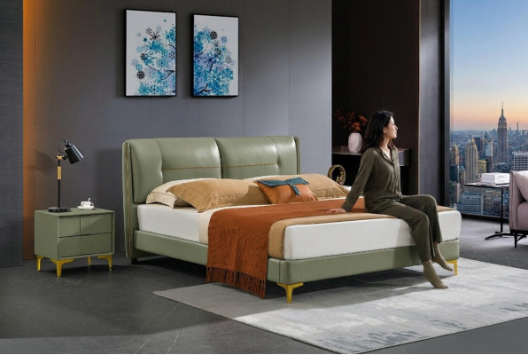 Chambre à coucher Lit 3 Tables de chevet pièces. Ensemble Design Lits de luxe Bois Lit double