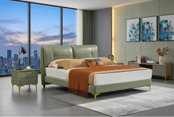Chambre à coucher Lit 3 Tables de chevet pièces. Ensemble Design Lits de luxe Bois Lit double