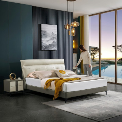 Designer Lit Rembourré Double lits Lits Chambre Lit de mariage lit en cuir neuf A591