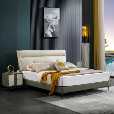 Designer Lit Rembourré Double lits Lits Chambre Lit de mariage lit en cuir neuf A591
