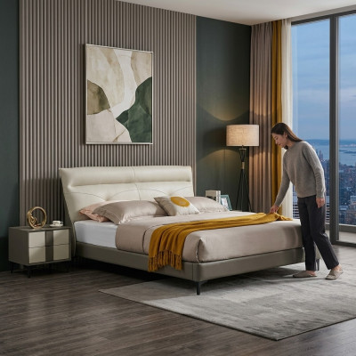 Chambre lit en cuir complet Lit 3 pcs. Tables de nuit Suite hôtel