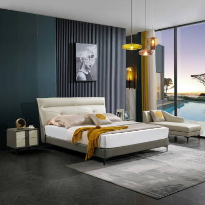 Chambre lit en cuir complet Lit 3 pcs. Tables de nuit Suite hôtel