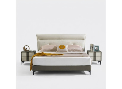 Chambre lit en cuir complet Lit 3 pcs. Tables de nuit Suite hôtel