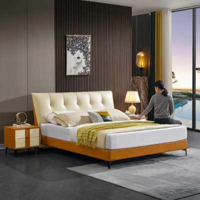 Lit en cuir Lits de luxe Lits doubles Matelas de mariage Hôtel Ensemble complet