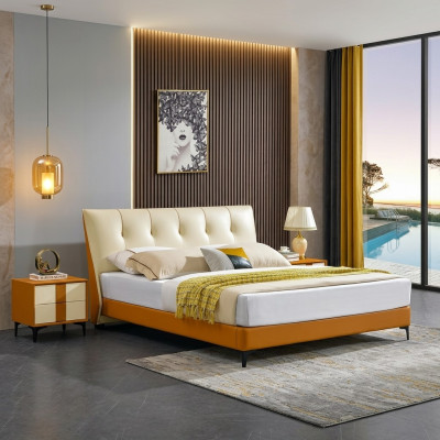 Lit en cuir Lits de luxe Lits doubles Matelas de mariage Hôtel Ensemble complet