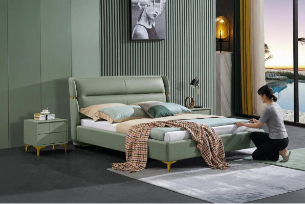 Tissu d'ameublement de lit design de luxe double lits d'hôtel décoratifs mariage salle de chambre en cuir