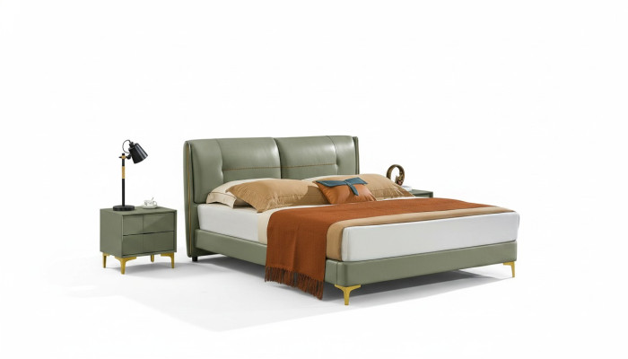 Chambre à coucher Ensemble Lit Table de chevet Design Moderne Lits de luxe en cuir 3 pièces.