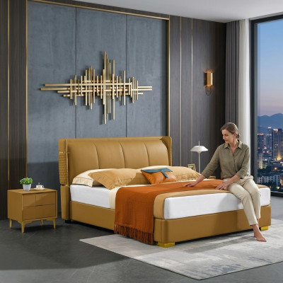 Chambre Set Lit Table de chevet Design Lits Modernes en Cuir Groupés