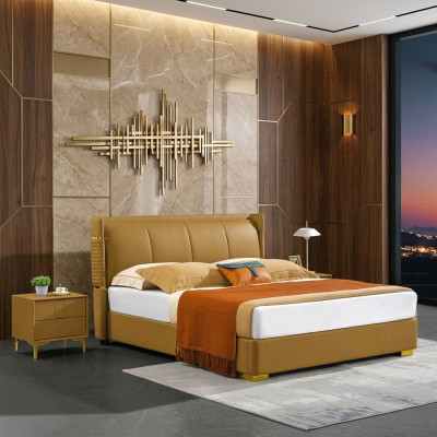 Chambre Set Lit Table de chevet Design Lits Modernes en Cuir Groupés