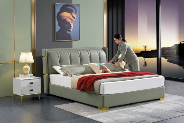 Lit design 2x Table de chevet 3 pièces. Ensemble de chambre à coucher de luxe complet neuf
