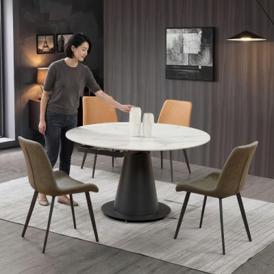 Table ronde en acier inoxydable Imitation marbre Table à manger Tables de salle à manger