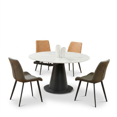 Table ronde en acier inoxydable Imitation marbre Table à manger Tables de salle à manger
