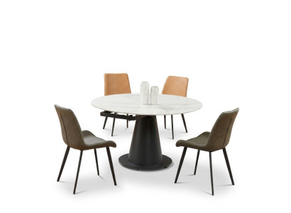 Table ronde en acier inoxydable Imitation marbre Table à manger Tables de salle à manger