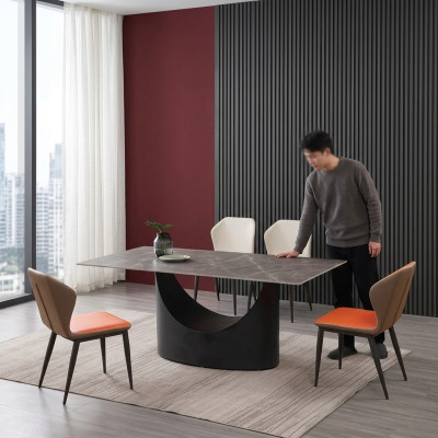 Tables de luxe de haute qualité pour salle à manger avec base de colonne en aspect pierre