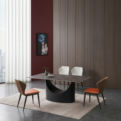 Tables de luxe de haute qualité pour salle à manger avec base de colonne en aspect pierre