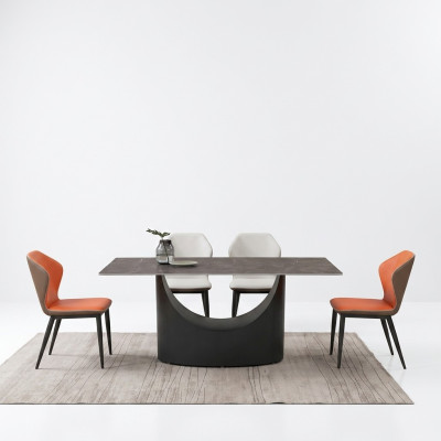 Tables de luxe de haute qualité pour salle à manger avec base de colonne en aspect pierre