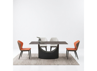 Tables de luxe de haute qualité pour salle à manger avec base de colonne en aspect pierre