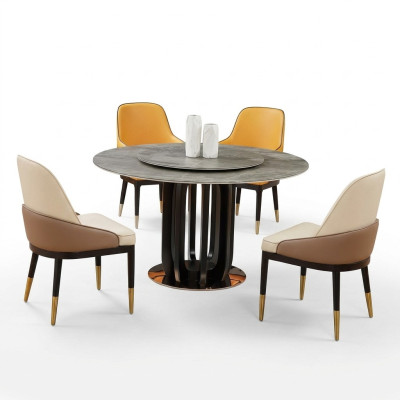 Salle à manger de design de luxe table à manger ronde 4x fauteuil classique avec dossier