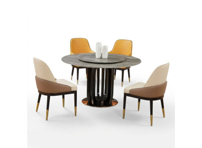 Salle à manger de design de luxe table à manger ronde 4x fauteuil classique avec dossier
