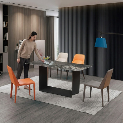 Table Salle à manger Ensemble de salle à manger Table de salle à manger Chaise Lot de 5 pièces en cuir et acier inoxydable