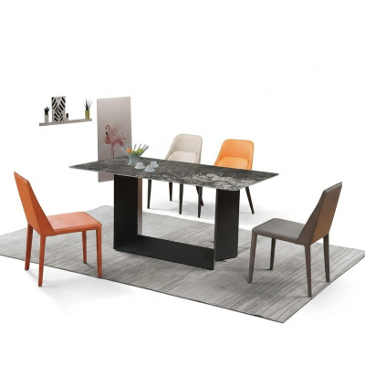 Table Salle à manger Ensemble de salle à manger Table de salle à manger Chaise Lot de 5 pièces en cuir et acier inoxydable