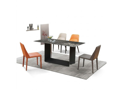 Table Salle à manger Ensemble de salle à manger Table de salle à manger Chaise Lot de 5 pièces en cuir et acier inoxydable