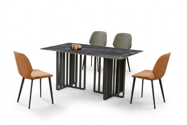 Table de salle à manger de luxe en acier inoxydable Imitation marbre Pierre Table Salle à manger 180x90cm