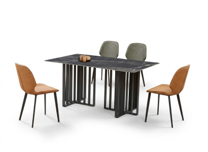 Table de salle à manger de luxe en acier inoxydable Imitation marbre Pierre Table Salle à manger 180x90cm