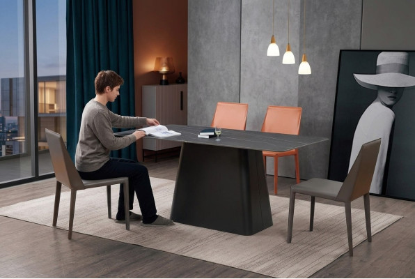Table à manger moderne Table en bois Design en bois Tables en acier inoxydable Table Salle à manger 180x90