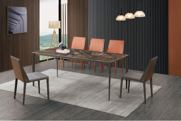 Table à manger de luxe - Table de salle à manger en métal avec un design en imitation marbre